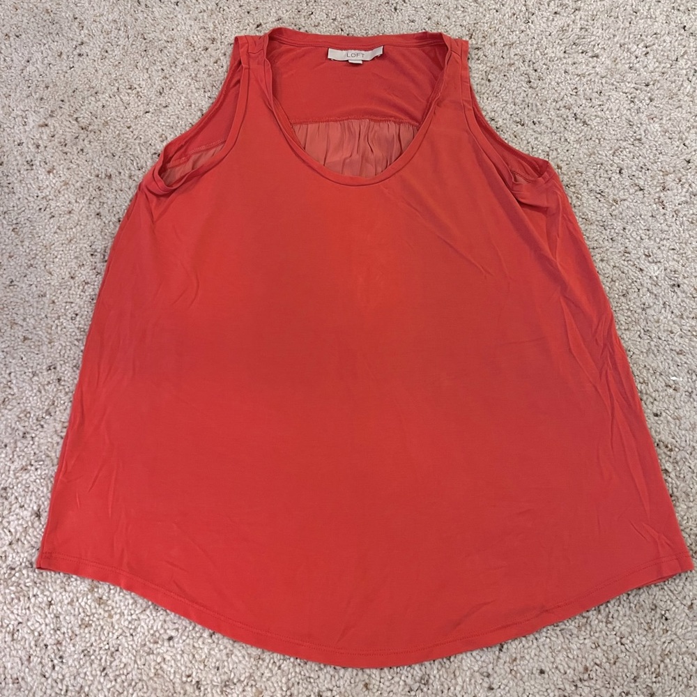 LOFT Coral Pleated Back Sleeveless Top